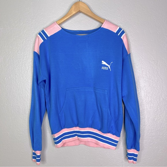 Puma Vintage 80s Dead Stock Light Blue & Pink Striped Sweatshirt sz medium - Picture 1 of 4